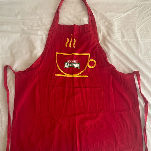 Kitchen apron used with worn logo