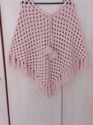 Χειροποίητο πλεκτό poncho boho με κρόσια one size σχεδόν αφόρετο