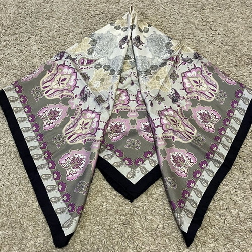 Pinto vintage silk scarf new, lavender and grey paisley floral motif