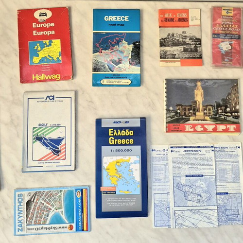 Travel guides and maps used, collection of 40 guides and 25+ maps