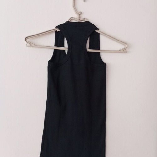 Black Ribbed Top with Y2K Groovy Crew Necklace gift, like new