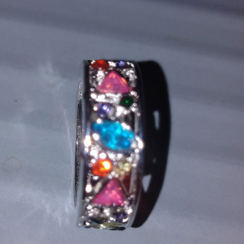 Ring hoop new with multicolored crystals and silver plating