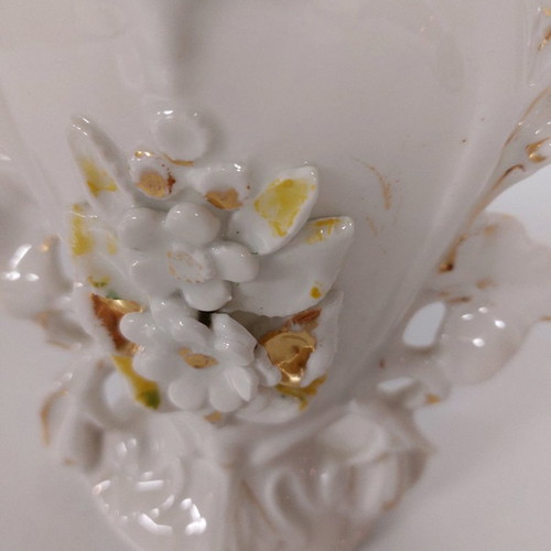 Rococo vase France 1900 used, porcelain with flowers 18 cm