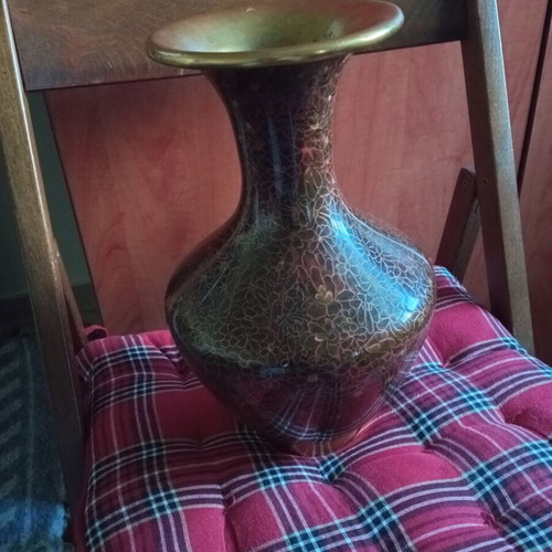 Cloisonné vase used, ceramic brown with gold color