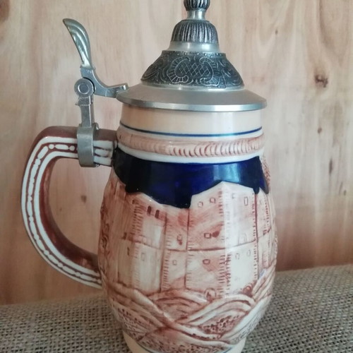 Kleiber ceramic beer mug vintage like new with metal lid