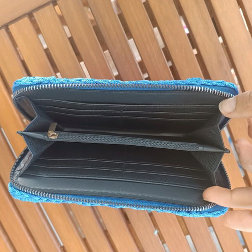 Knitted wallet new in blue with internal zip pocket