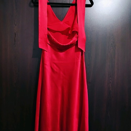 Lussile women's evening dress like new, red satin, formal