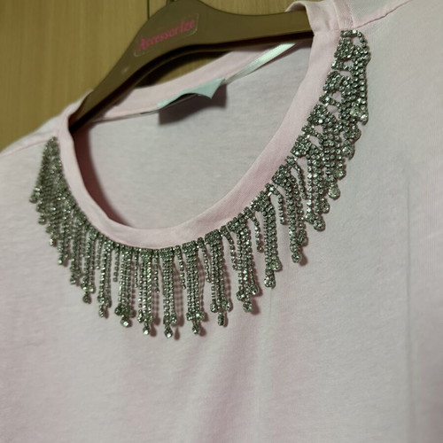 Bsb cotton t-shirt with rhinestone necklace, like new, pink, size S