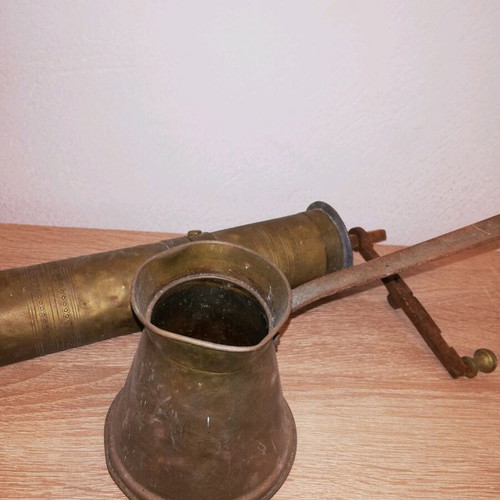 Brass set coffee grinder and cezve used
