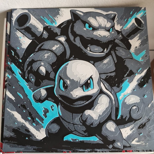 3D embossed Pokémon poster Squirtle evolution to Blastoise HueForge art new