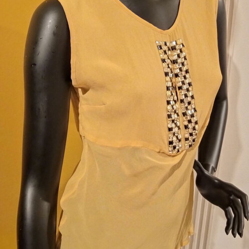 Pennyblack silk tank top mustard color size GB/10 new with strass