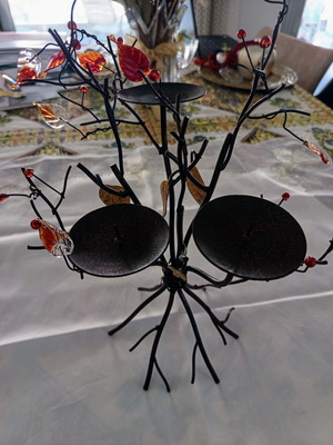 Metal tree candle holder used with glass details 3-position