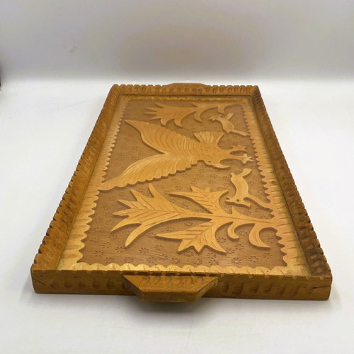 Vintage Handmade Wood Carved Tray Like New, Traditional Folk Art