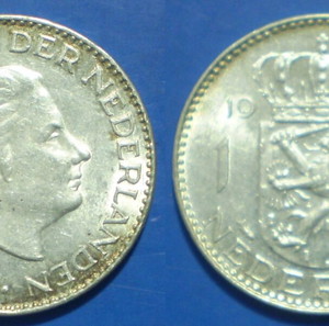Ολλανδία 1 Gulden 1965 Ασημένιο 0,720 ακυκλοφόρητο νόμισμα 6,5γρ. (Оч.Ал3,68ю006)