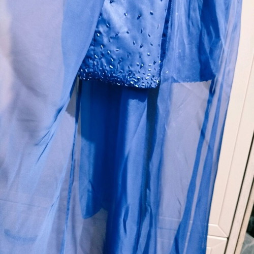 Long dress used, blue, size 46 with slit and scarf
