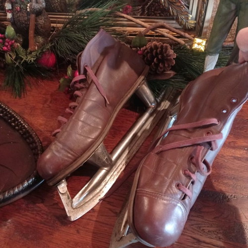 Vintage leather handmade ice skates used, size 41