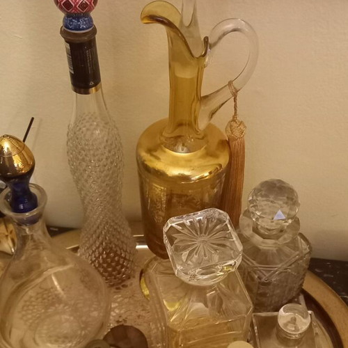 Vintage decorative glass jug with gold decoration and tassel