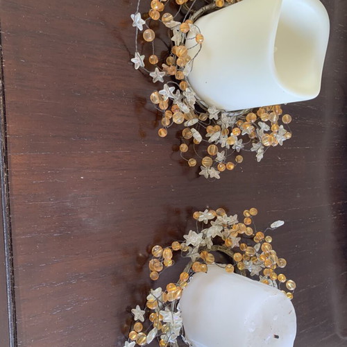 Decorative candle wreaths set of two handmade used with beads and stars