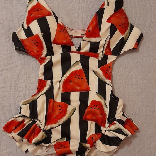 One-piece swimsuit with watermelon print