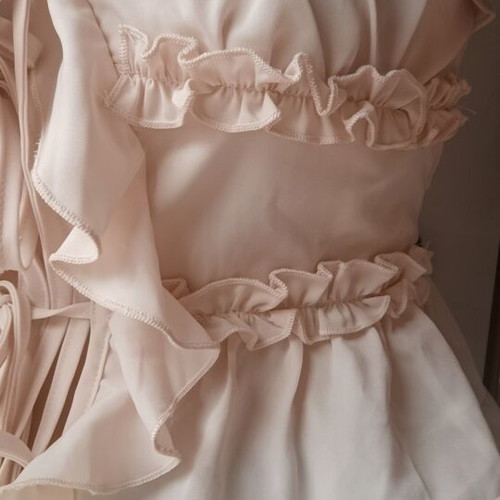 Blouse with cords and ruffles beige, like new, size S