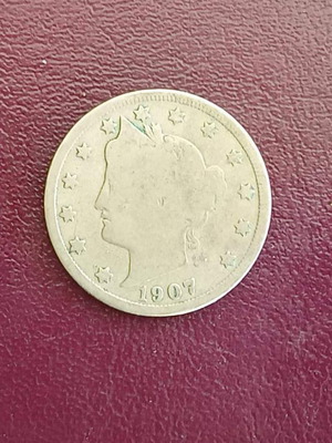 USA 5 Cents Coin 1907 used Liberty Head V-Nickel
