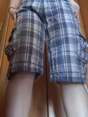 Unisex Bermuda shorts used, blue checkered, size L, Forex