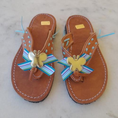 Children's leather sandals new, size 34, beige and turquoise