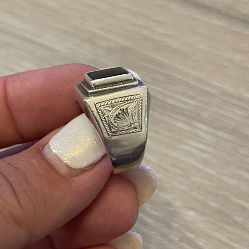 Silver 925 ring with black onyx stone, used, size 52