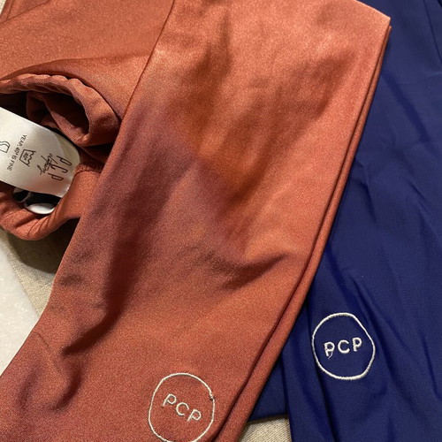 PCP women's leggings like new, metallic red and navy blue, embroidered logo