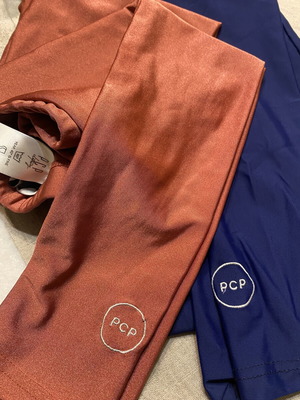 PCP women's leggings like new, metallic red and navy blue, embroidered logo