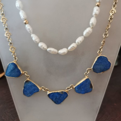 Handmade 925 Silver Necklace with Natural Lapis Lazuli, like new