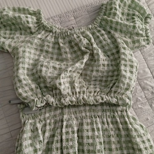 Kate London midi skirt and crop top set, green checked