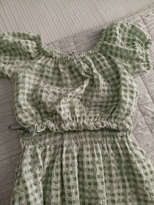 Kate London midi skirt and crop top set, green checked