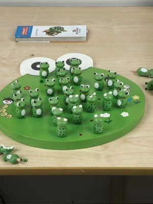 Solitaire board game with frog pieces wooden eco toys for 4+