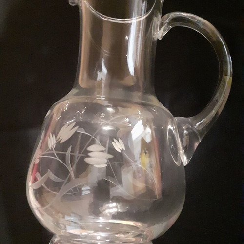 Crystal water jug from 1960 like new with carved decoration