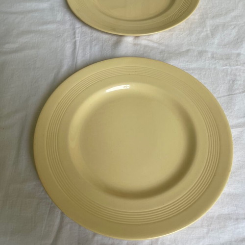 Set of 6 antique Wood's Ware plates used, ceramic, yellow