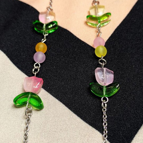 Handmade glasses chain made of steel with colorful glass elements new