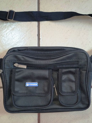 Canvas shoulder bag new with five zip compartments, black