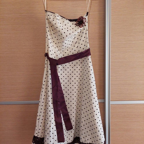 Polka dot midi dress size XS new, beige and brown
