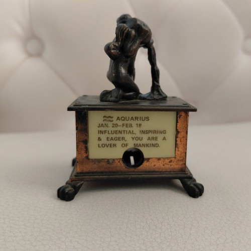 Vintage metal sharpener with Aquarius zodiac sign, 1970s