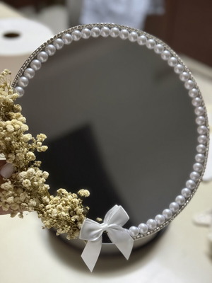 Handmade bridal tray mirror with pearls new