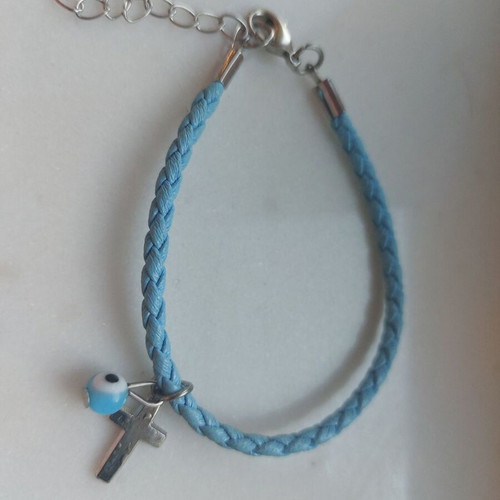 Children's bracelet light blue with cross like new