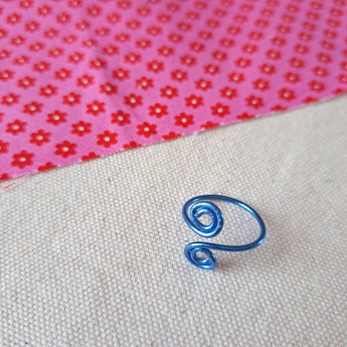 Wire ring handmade from scratch, blue, small size