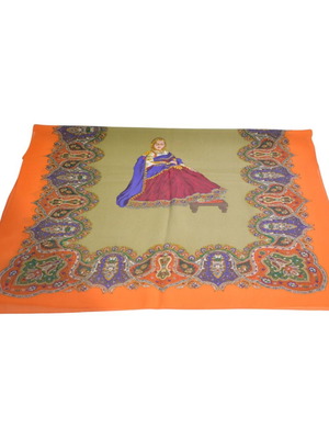 Jil Sander Joseph Silk Scarf with Portrait and Paisley Pattern like new
