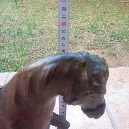 Vintage handmade wooden horse with leatherette