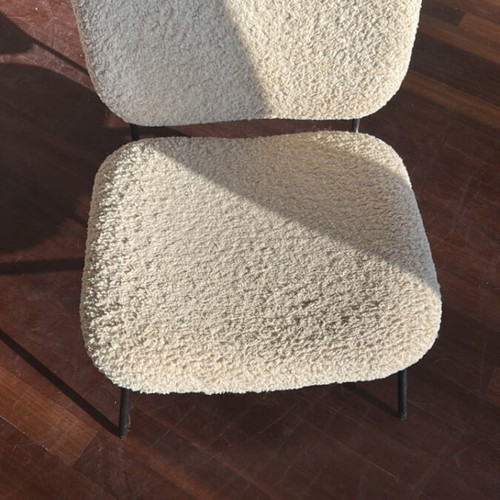 Zara Home Faux Shearling Chair used, ecru with black metal base