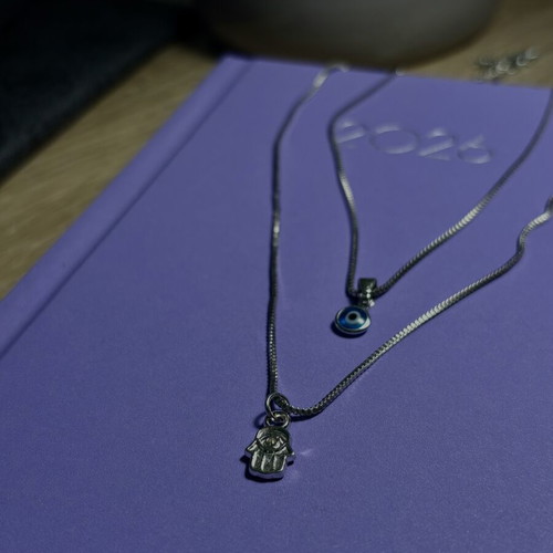Necklace set silver with blue evil eye, like new