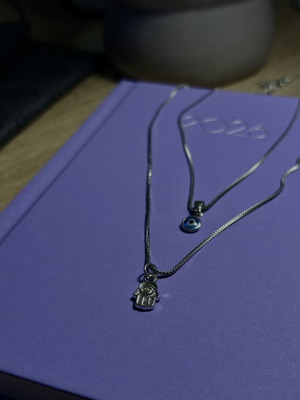 Necklace set silver with blue evil eye, like new