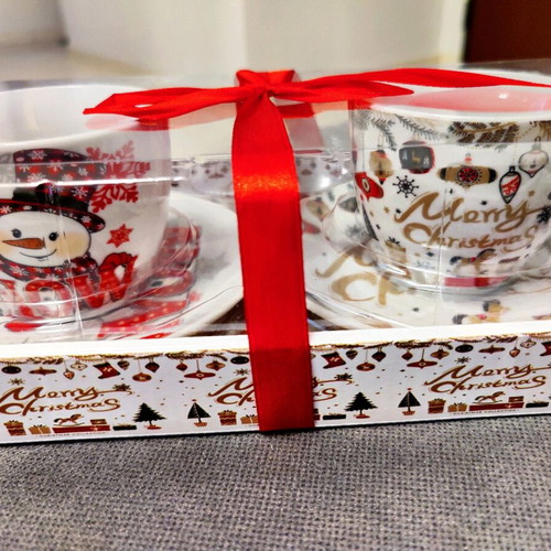 Set of 2 Christmas cups with saucers new 200 ml