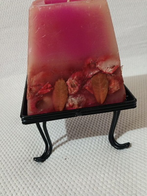 Handmade decorative candle with dried flowers and metal base new